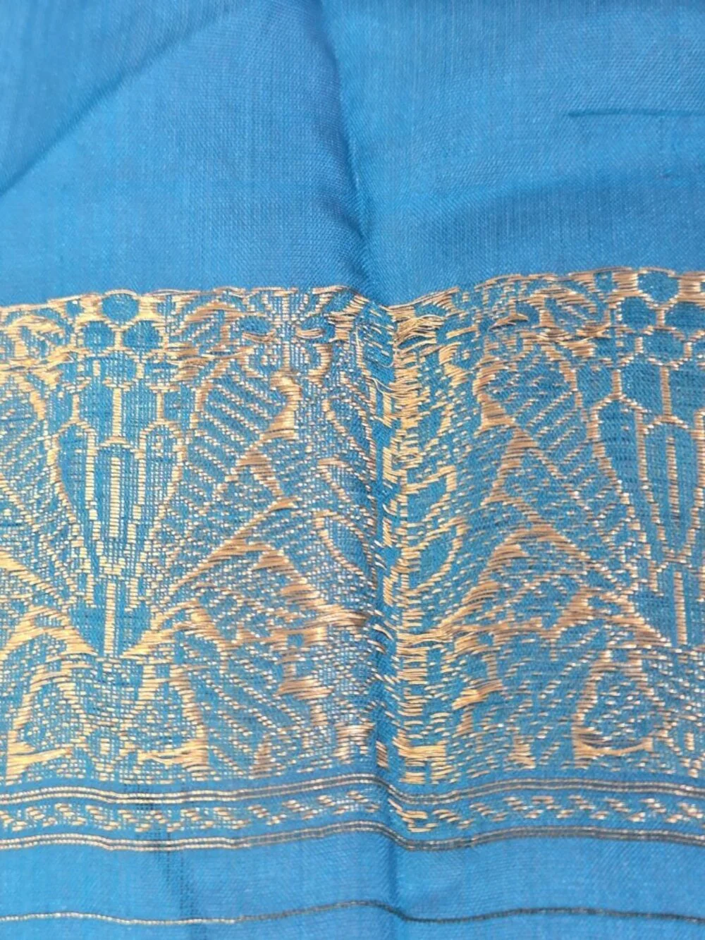 Hand Woven 100% Pure Silk TOURQOUISE GOLD Made in India Saree Scarf @ 45